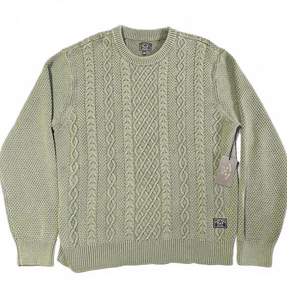 NEW Dark Seas Division Big Sur Sweater Cable Knit Large Green 100% Cotton